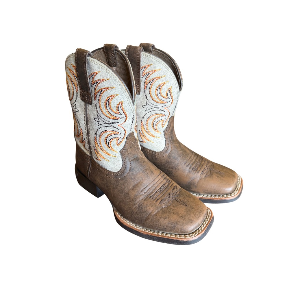 Ariat Kids Sport Western Boot Square Toe Distressed Brown 10038444 Size 12